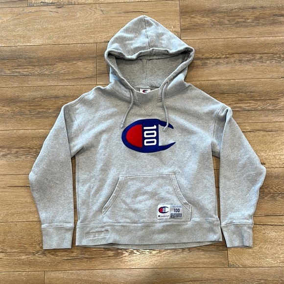 Champion 100 Year Anniversary Gray Hoodie with Logo Size Medium - Picture 1 of 5